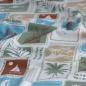 Preview: Baumwolljersey Briefmarken Reisemotive grün beige blau